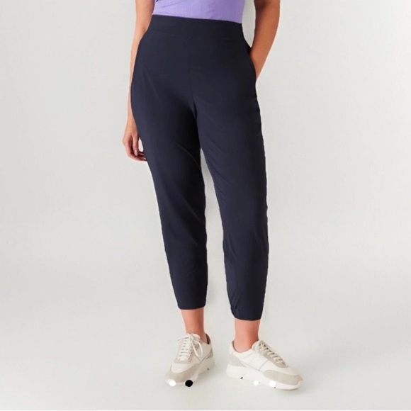 Athleta Brooklyn Heights High Rise Jogger Pants Travel Work Comfort Blue 16 - Picture 1 of 11